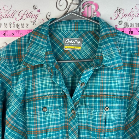 Cabela's button up long sleeve shirt Teal and Brown Plaid Button-Front Shirt - Picture 5 of 13